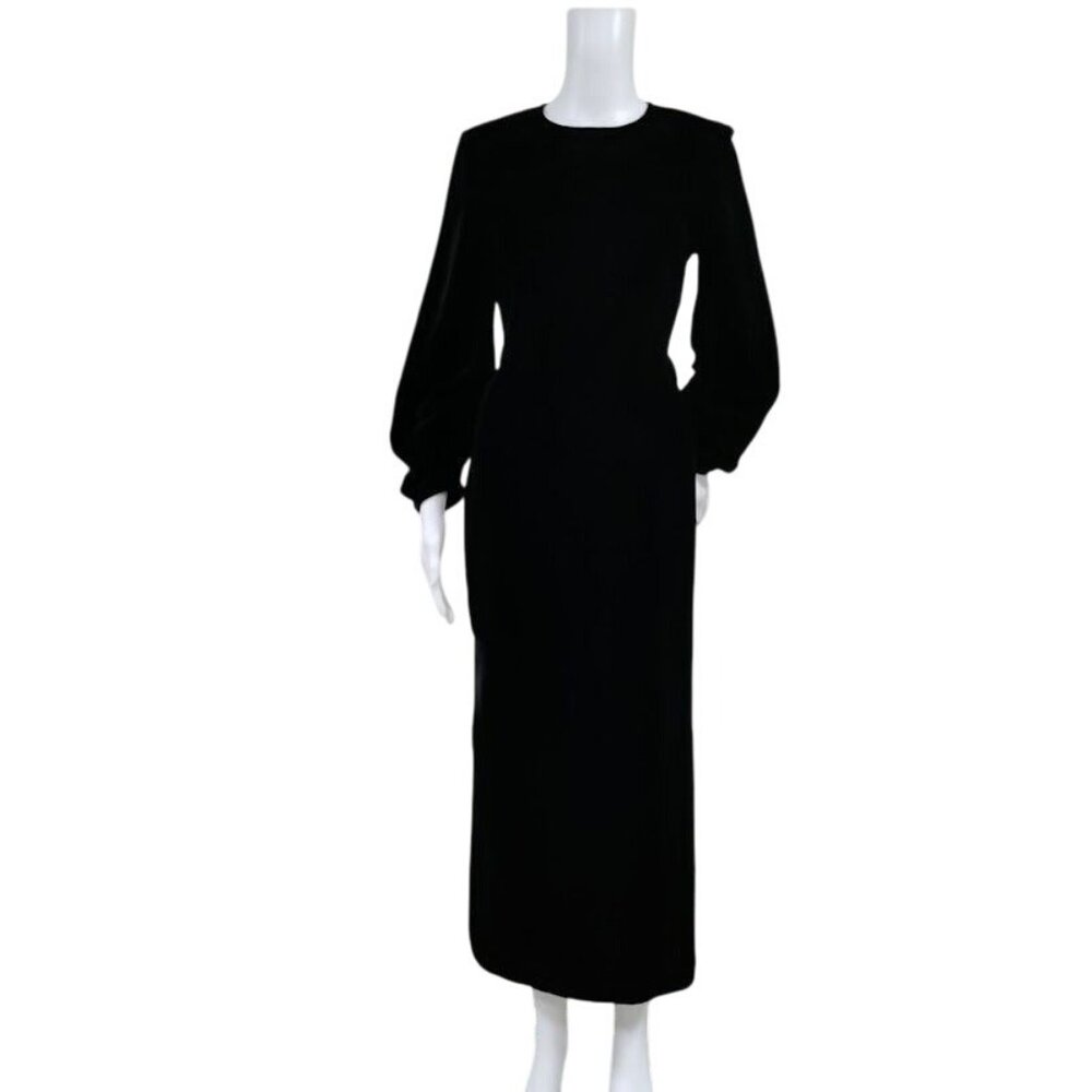 Zara Velvet Burnout Modesty Goth Draped Slit Maxi Dress Black Womens Size Small - Picture 2 of 14